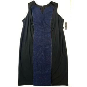Catherines Textured Glitter Midi‎ Dress 2X 22/24W Black Blue Sleeveless NWT